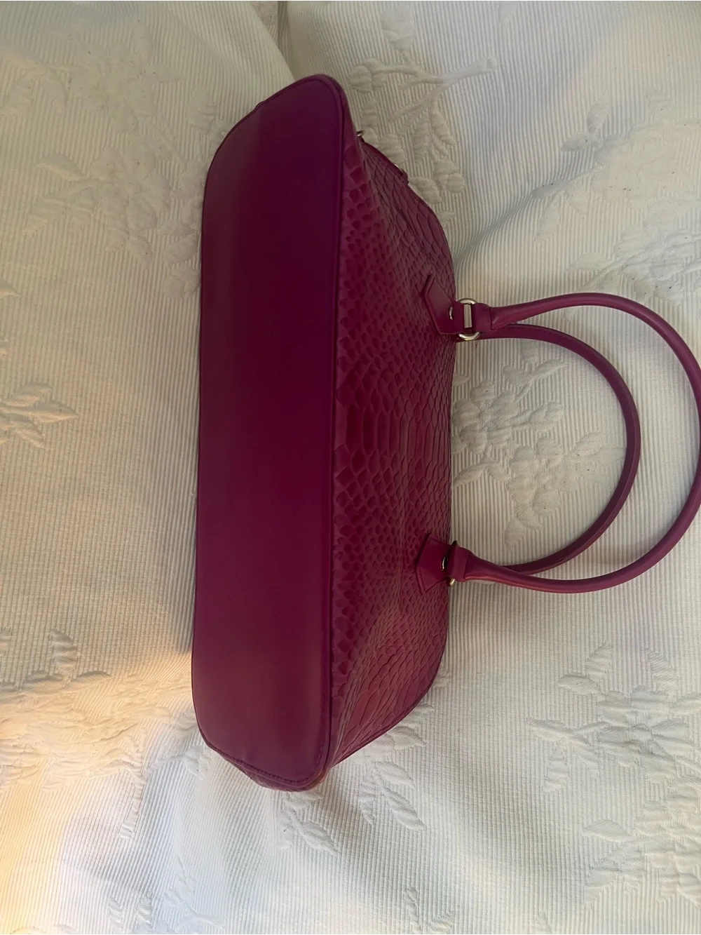 Valerie Stevens Magenta Textured Shoulder Bag with Top Handles